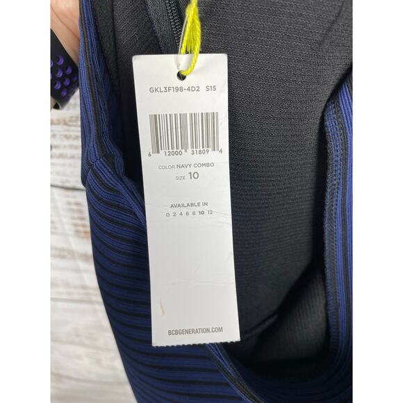 BCBGeneration Curved Ruffle-Hem Mini Skirt NEW 10 Blue Striped Preppy Academia - Picture 6 of 7